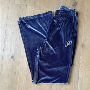 PINK Victoria's Secret Blue Velour Joggers with Embroidered Logo